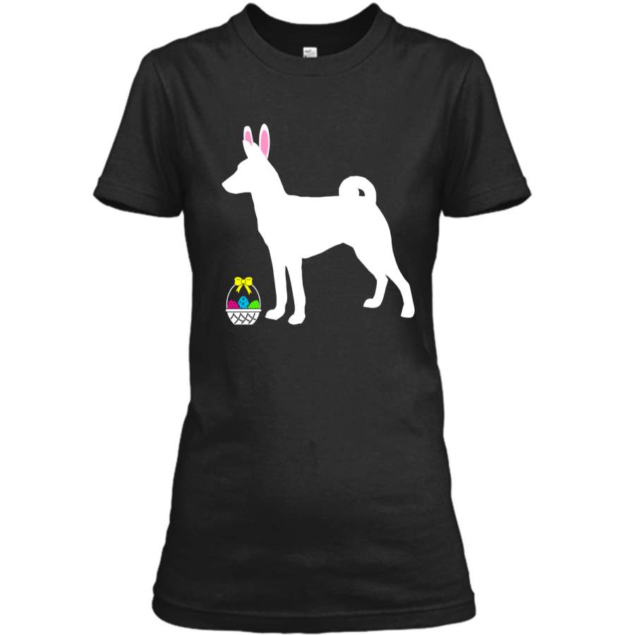 Basenji Easter Bunny Dog Silhouette T-Shirt Ladies Custom