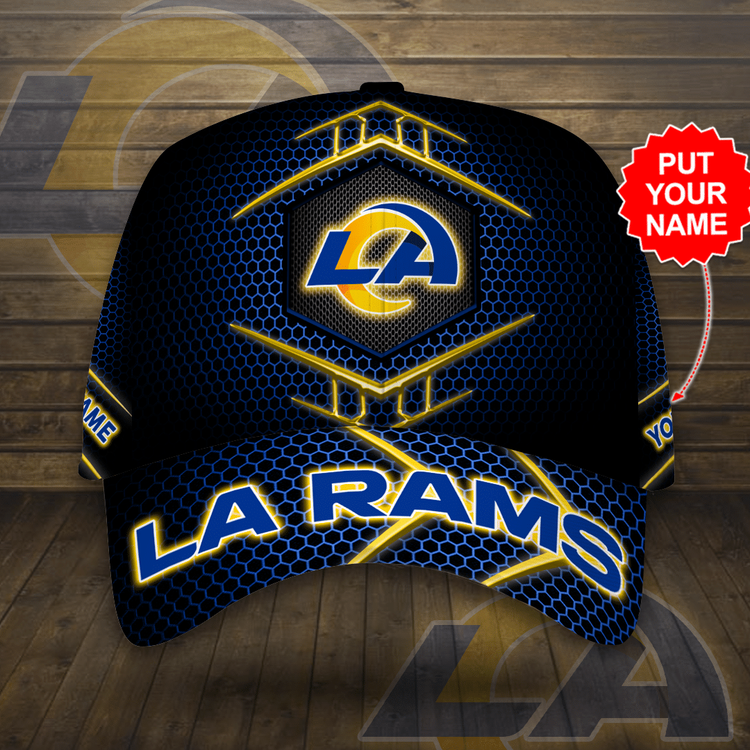 Personalized Los Angeles Rams Beehive Hexagon Pattern All Over Print 3D Baseball Cap – Black Blue