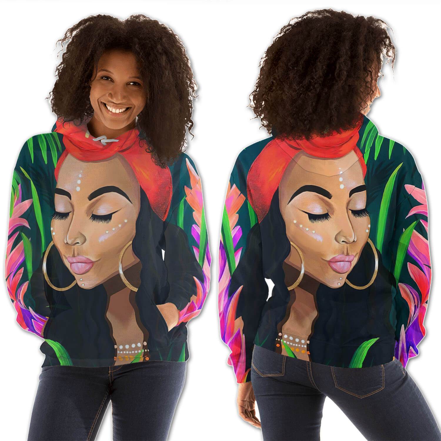 African American Hoodies Beautiful Black Afro Girls All Over Print Womens Hooded Sweatshirt Black History Month Clothing BPS12389