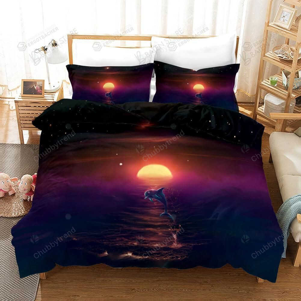 3D Blue Sky Sunset Dolphin Bed Sheets Duvet Cover Bedding Set Great Gifts For Birthday Christmas Thanksgiving