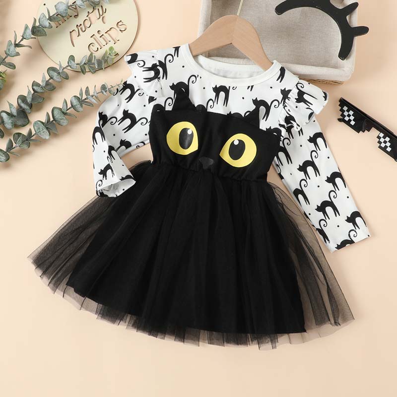 2022 Halloween Costume Party Dress for Girls Holiday Ceremony Kids Long Sleeve Tulle Evening Frocks for Children Cosplay alx