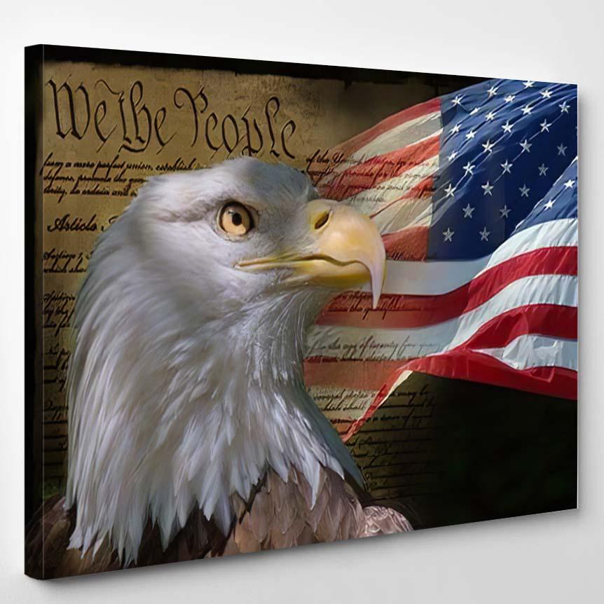 Us Flag Bald Eagle Constitution Montage – Eagle Animals Canvas Print