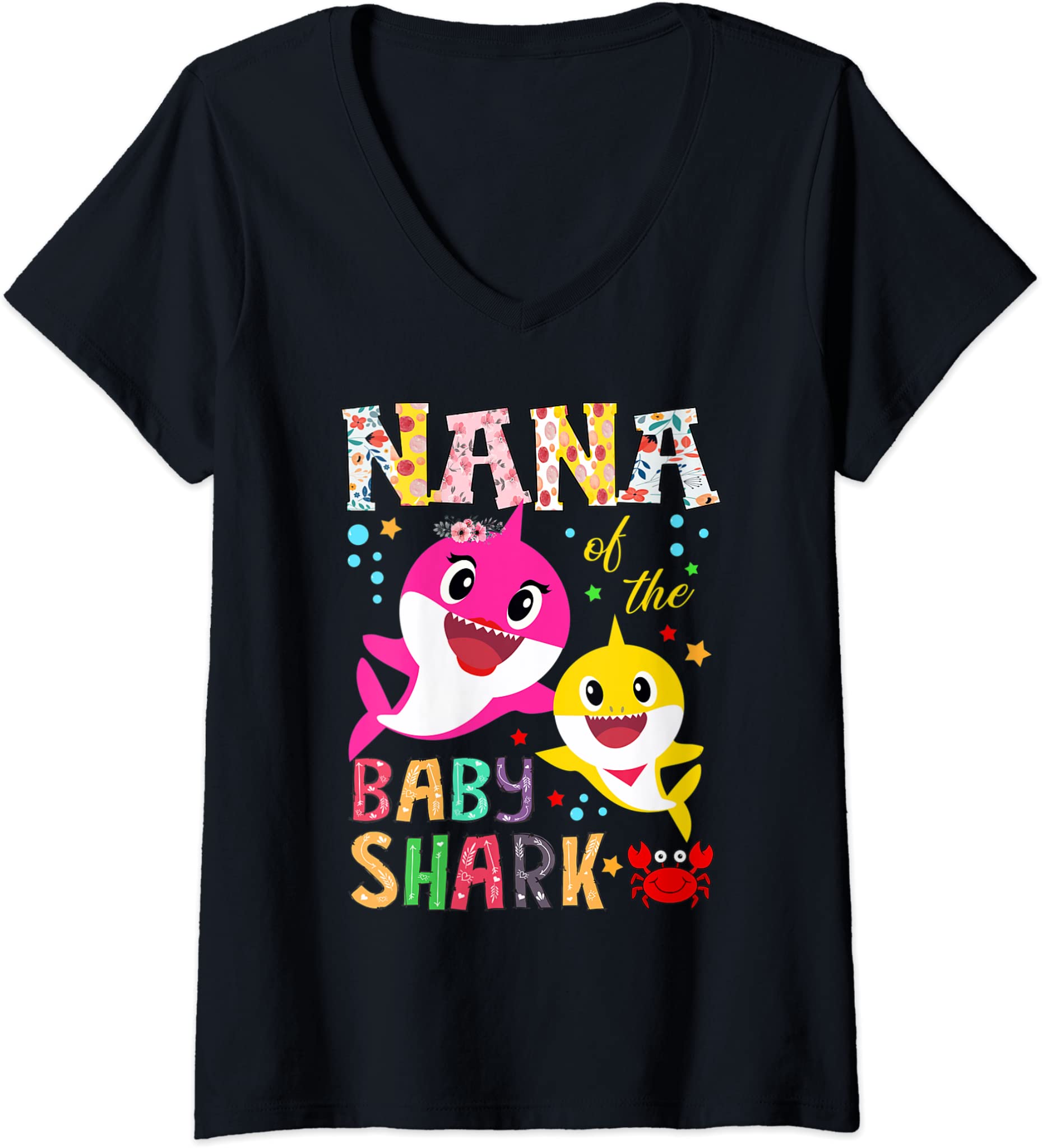 Womens Nana Of The Baby Shark Birthday Nana Shark Mother’S Day V-Neck T-Shirt