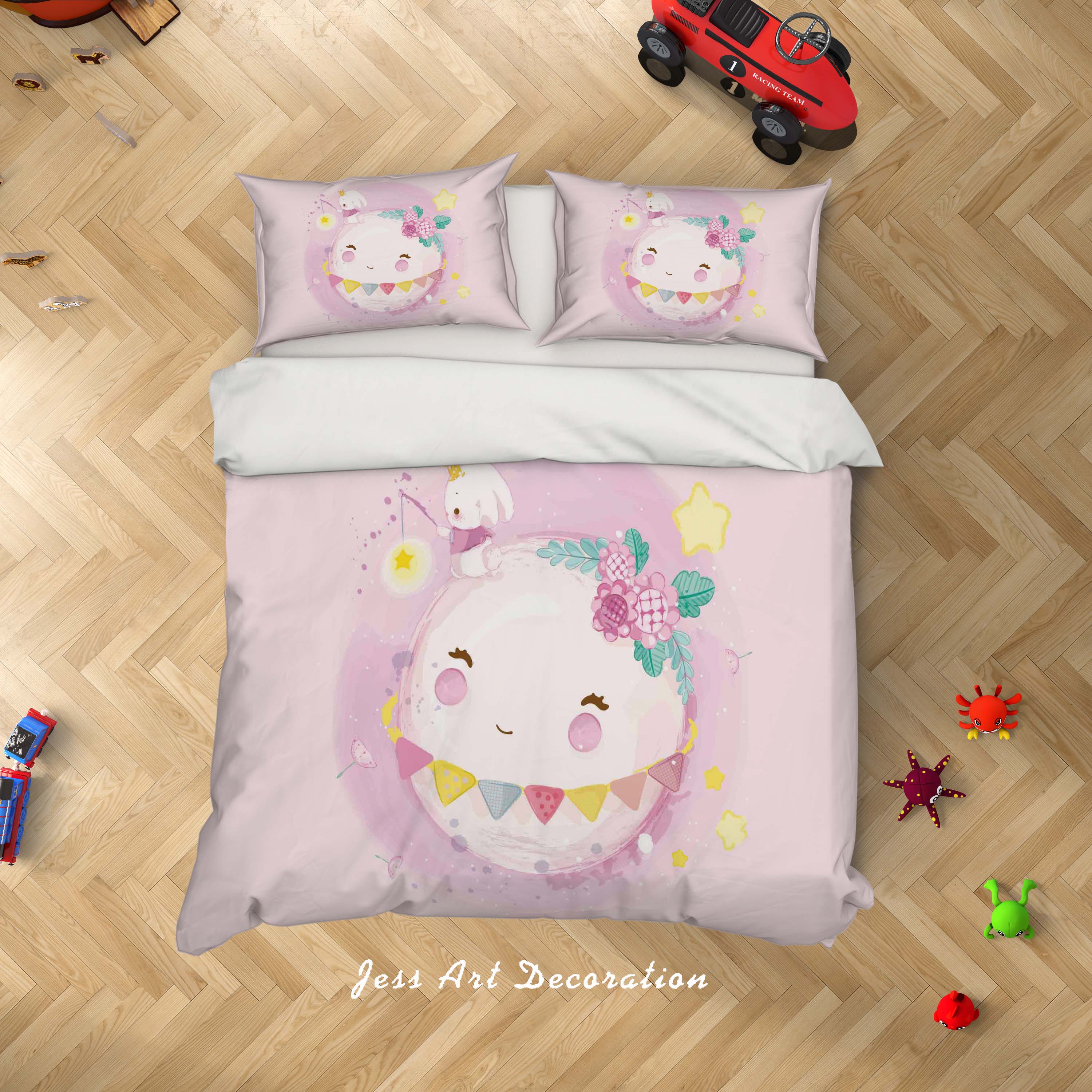 3D Pink Cartoon Rabbit Quilt Cover Set Bedding Set Duvet Cover Pillowcases Sf08