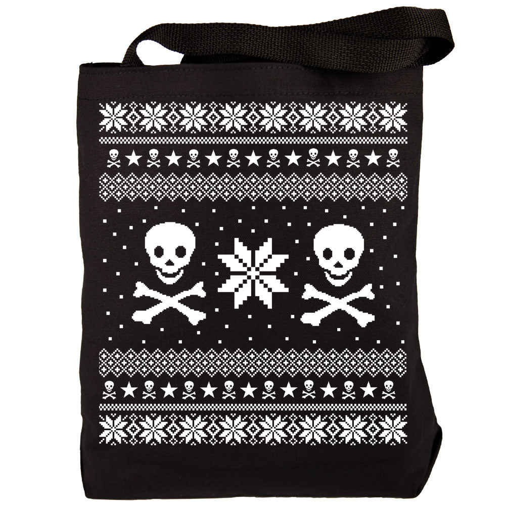 Skull & Crossbones Ugly Christmas Sweater Canvas Tote Bag