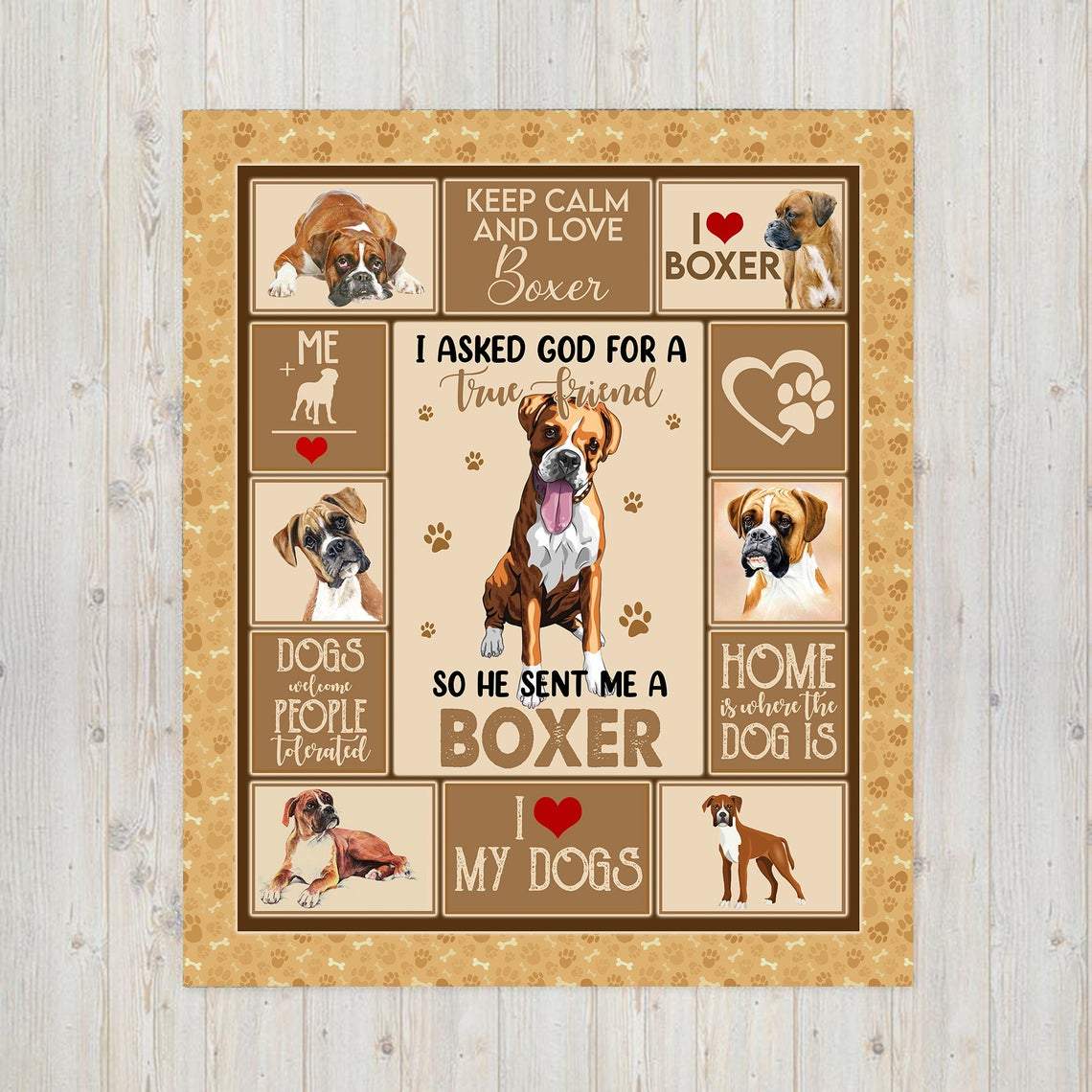 Boxer Dog Blanket, I Asked God For A True Friend So He Sent Me A Boxer Dog Fleece Blanket, Cute Puppy Gift For Dog Mom Dog Dad