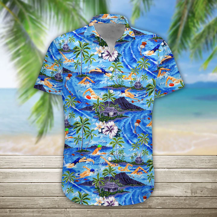 Hawaii Swimming Hawaii Shirts For Men Short Sleeve Aloha Beach Shirt Ha93221