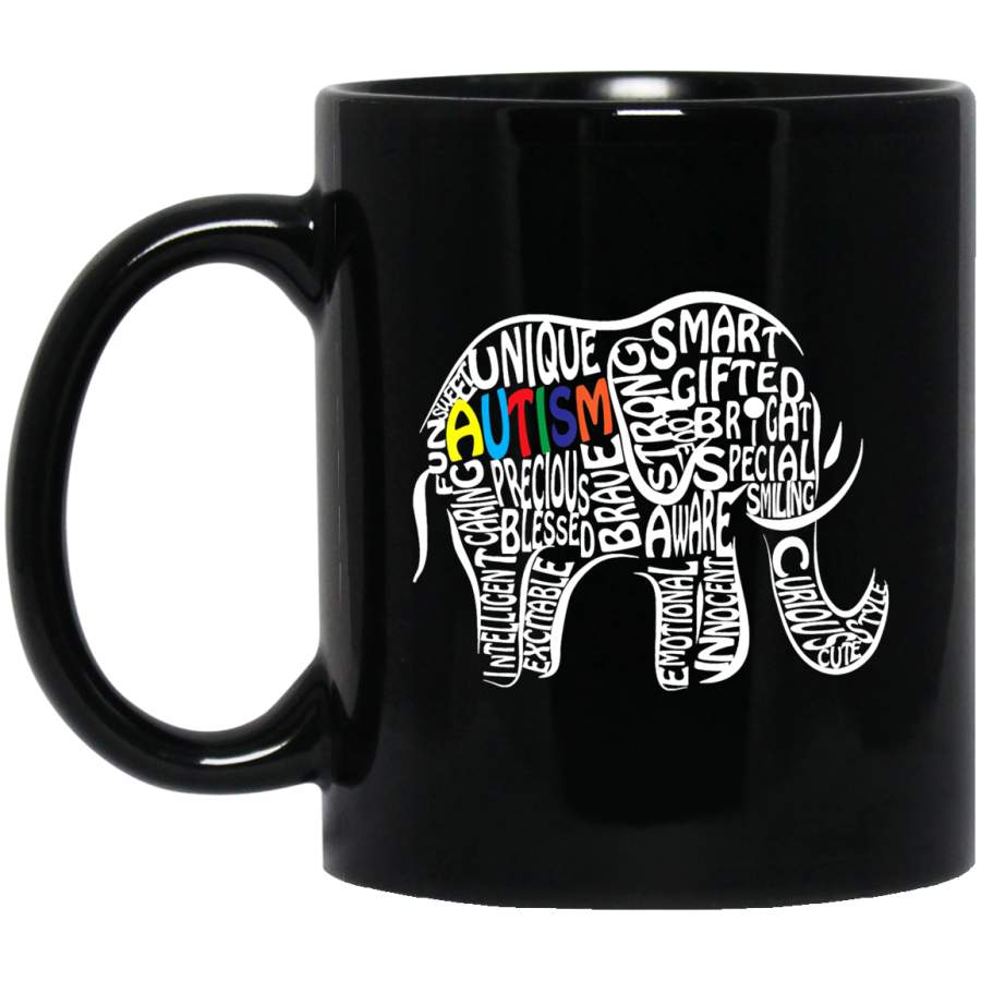 Autism Awareness Elephant 11oz 15oz Black Mug Idea 2nd April Puzzle Ribbon Support Autism Dad Mom Kids Autistic