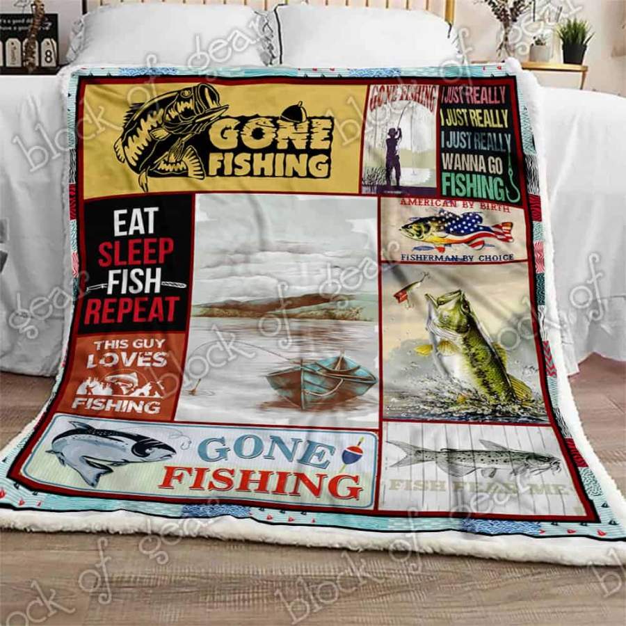 Wozoro Quilt Blanket Fishing Eat Sleep Fish Repeat Twin Queen King Size