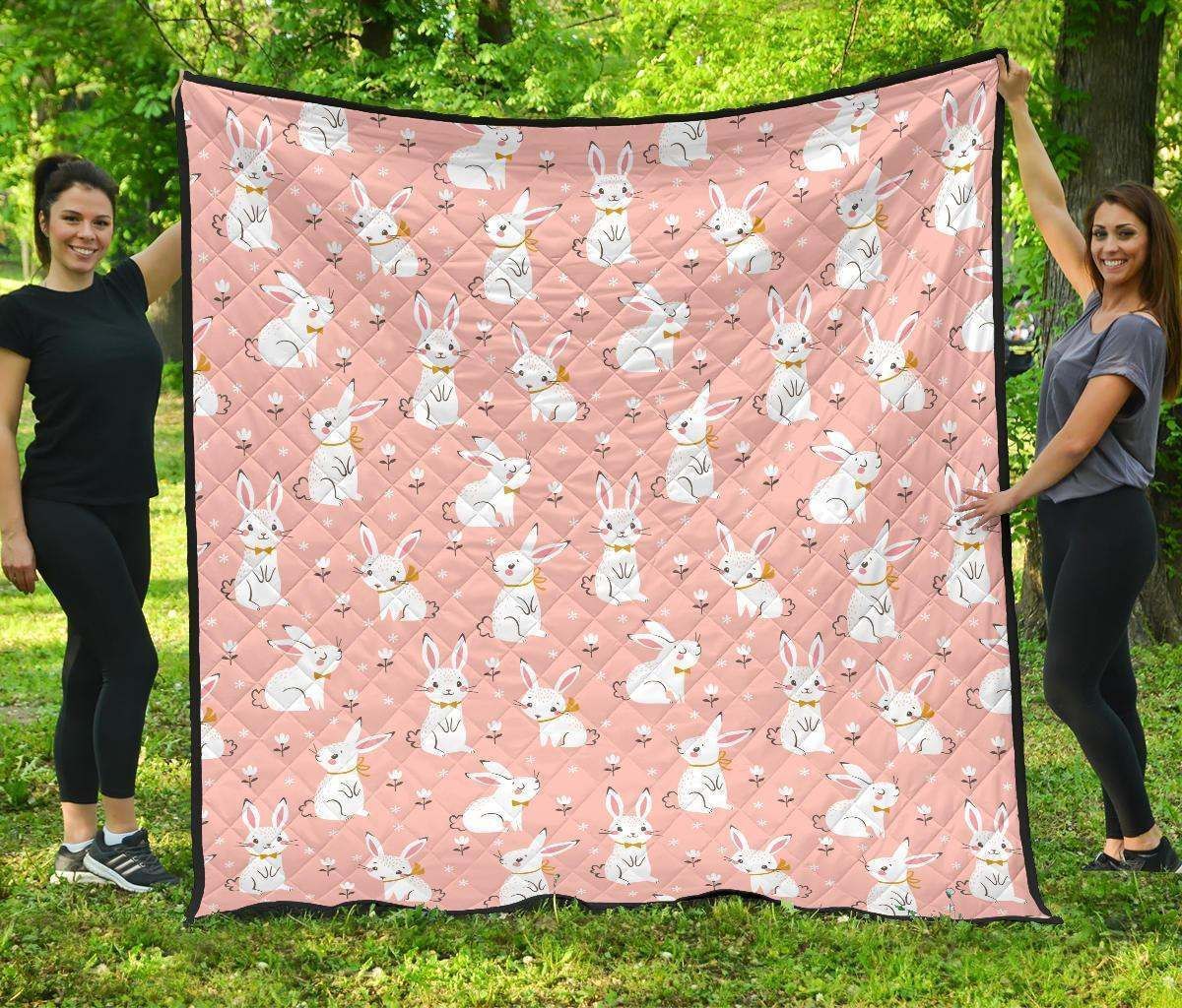 Cute White Rabbit Flower Pink Background Dhcdhc Dt1910 Quilt Blanket