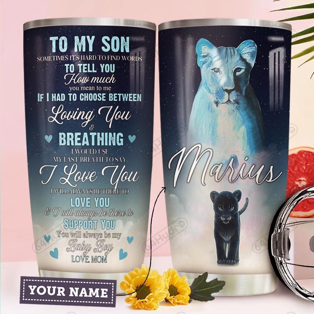 To Lion Son Personalized Stainless Steel Stainless Steel Tumbler Customize Name, Text, Number Dmewu