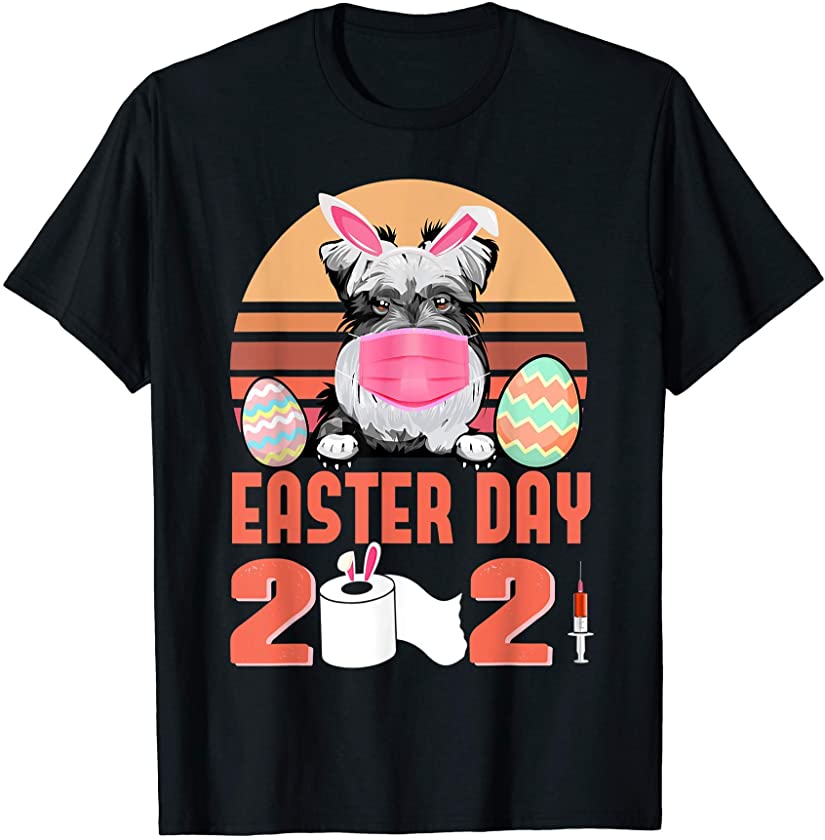 Schnauzer Dog Face Mask Rabbit Bunny Egg Easter Day 2021 T-Shirt