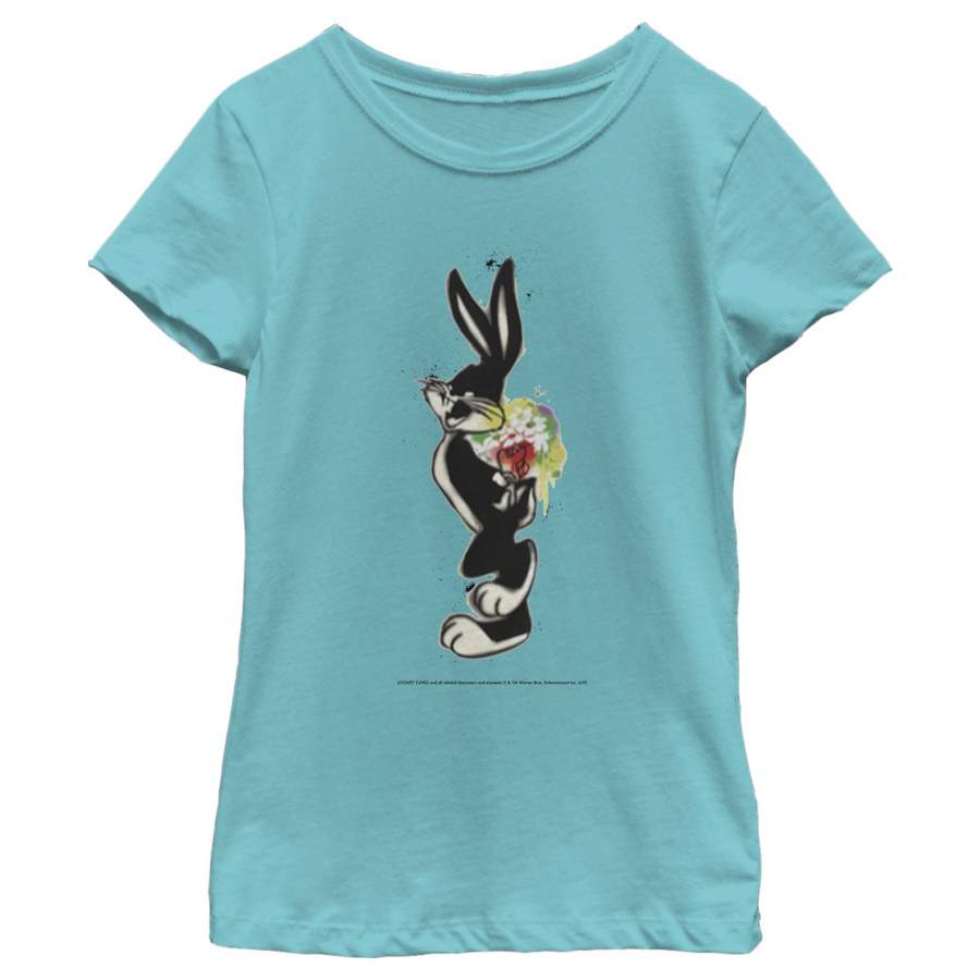 Looney Tunes Girl’s Bugs Bunny Floral Spray Paint Portrait  T Shirt