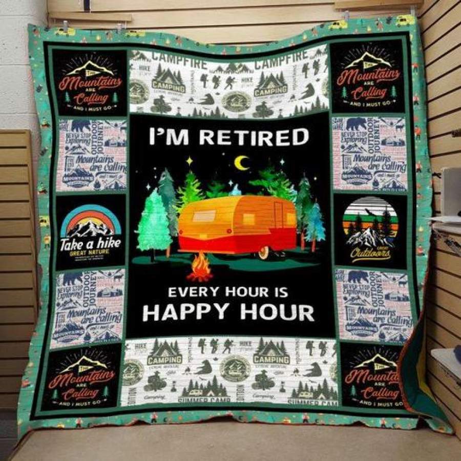 Wozoro Quilt Blanket Camping I’m Retired Every Hour Is Happy Hour Twin Queen King Size