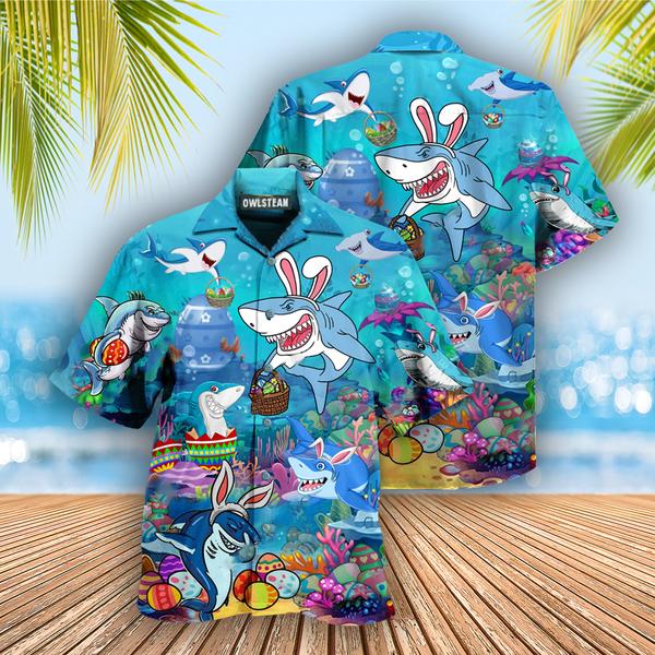 Sharks Let'S Enjoy Easter With Sharks Edition – Hawaiian Shirt – Hawaiian Shirt For Men, Hawaiian Shirt For Women, Aloha Shirt