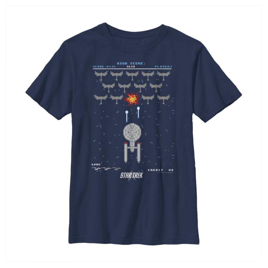 Star Trek Boy’s Enterprise Pixel Video Game Battle  T Shirt