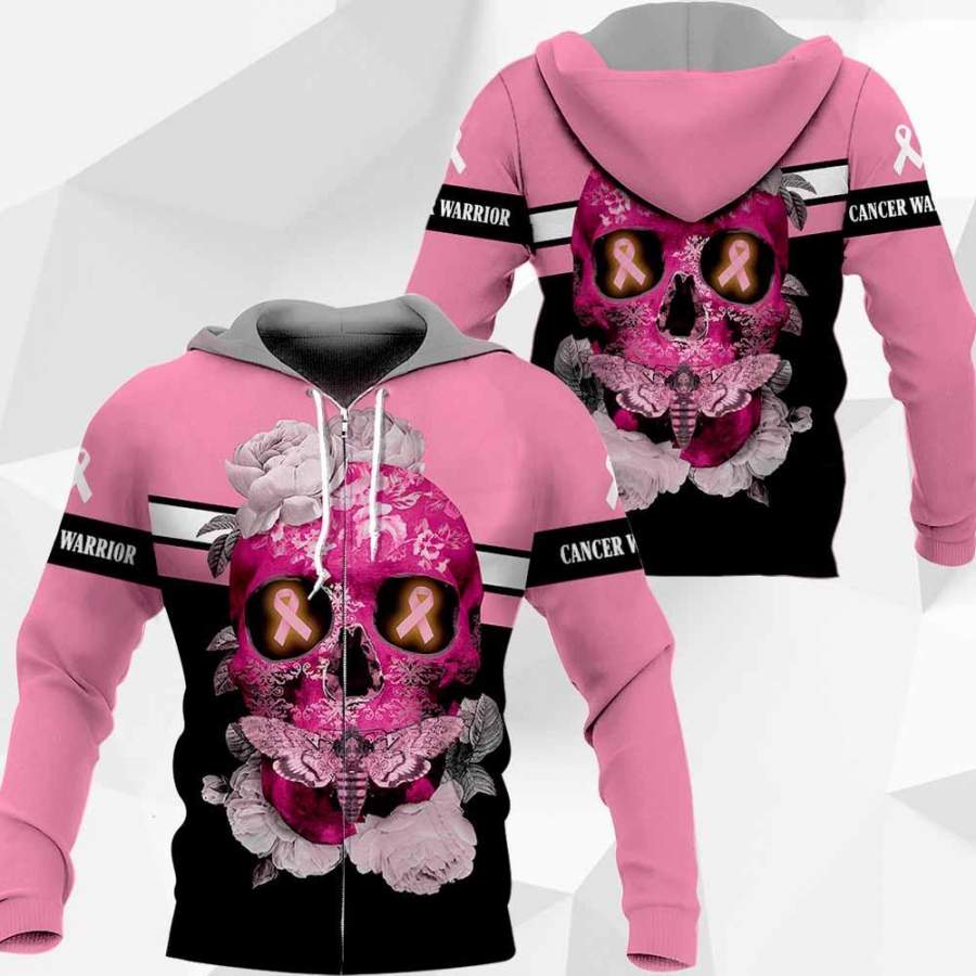 3D Skull Flower Breast Cancer Awareness Hoodie T-Shirt Sweatshirt SU110308