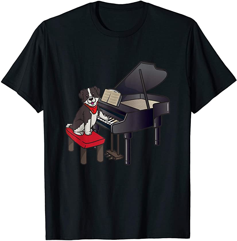 Cute Pianist Border Collie Puppy Dog Piano Lover Gift Girls T-Shirt