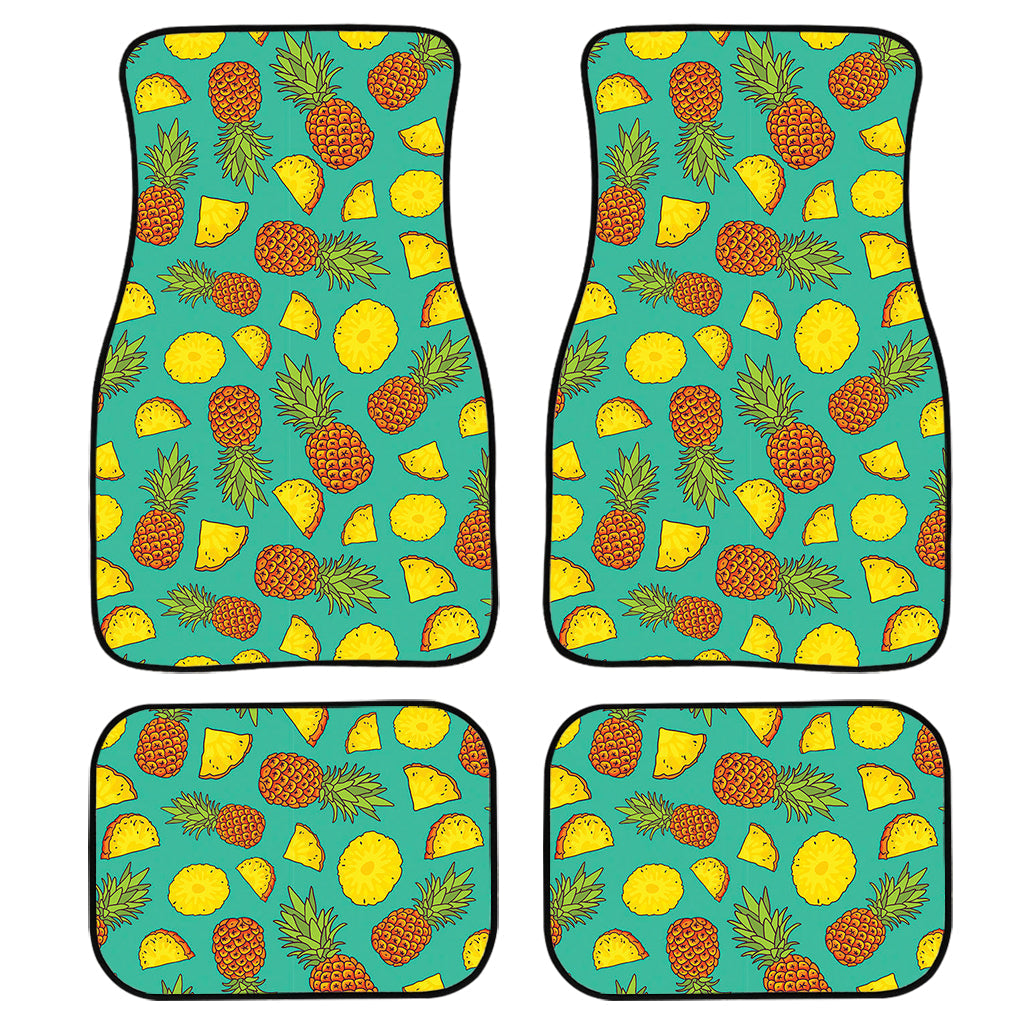 Tropical Pineapples Pattern Print Front And Back Car Floor Mats, Front Car Mat