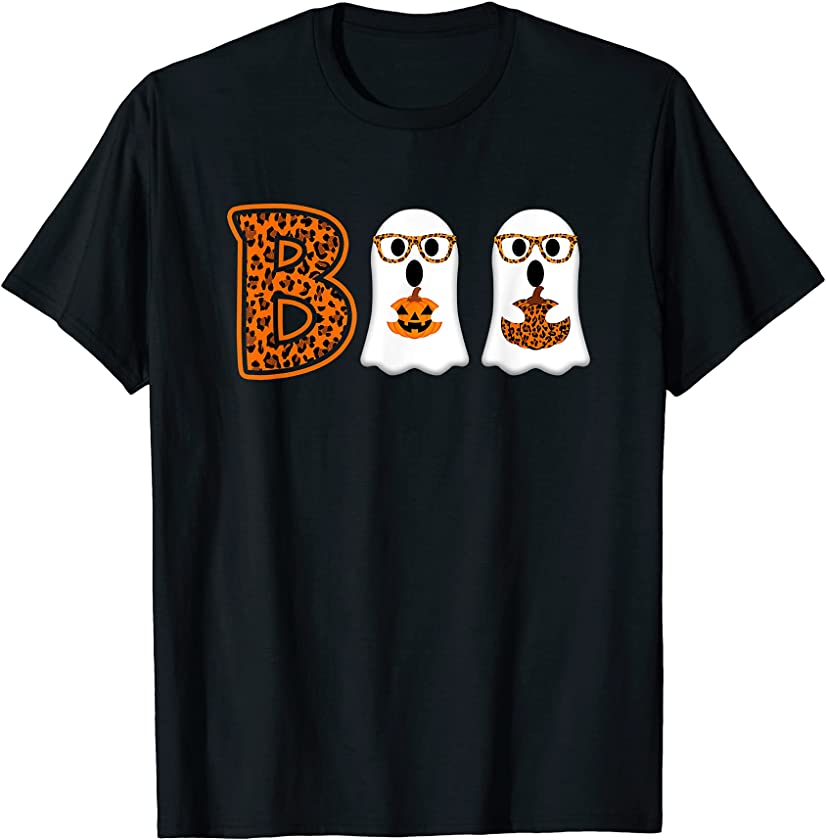 Boo Halloween Ghost Pumpkin Leopard Funny boo Men Women T-Shirt