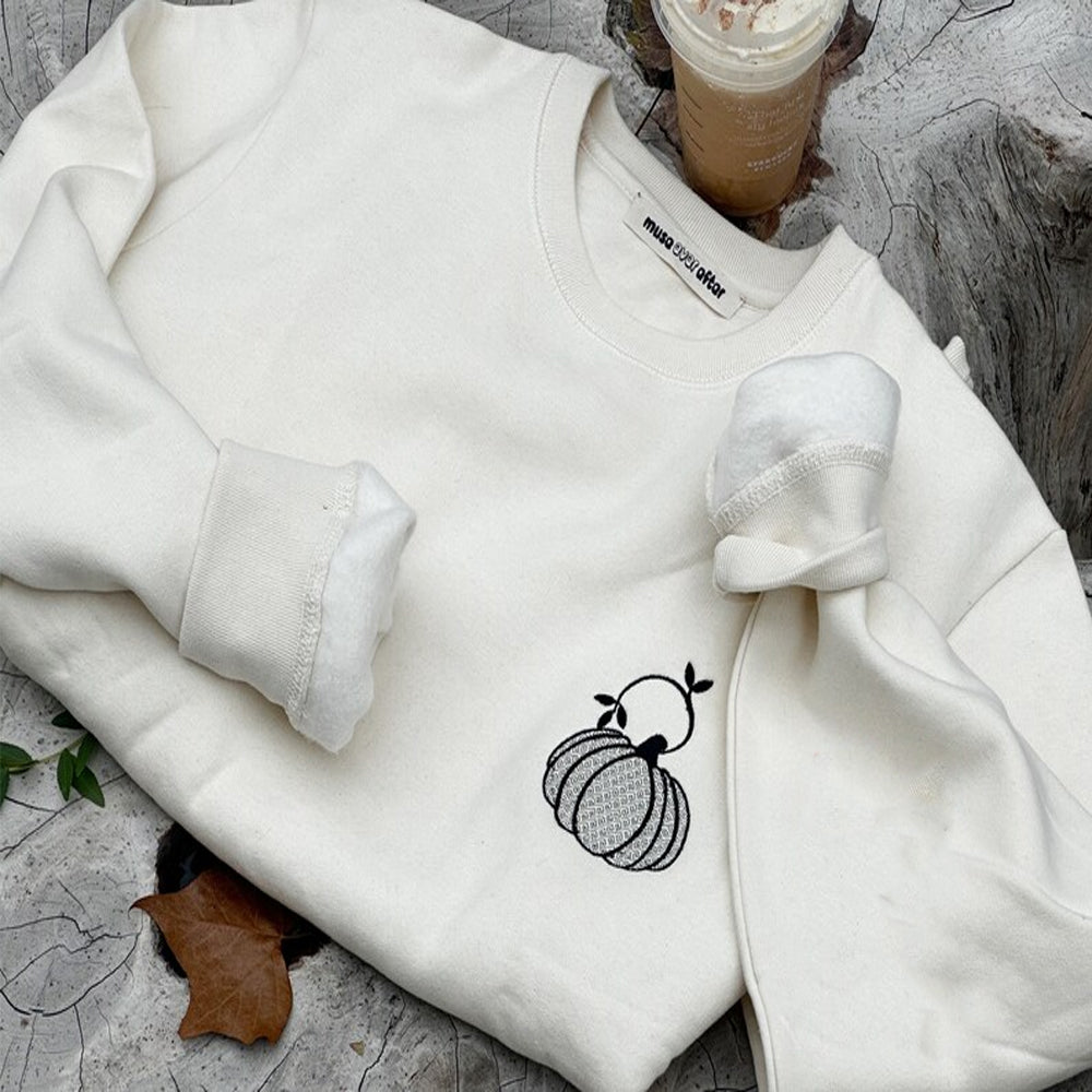 Cute Pumpkin Embroidered Sweatshirt 2D Crewneck Sweatshirt All Over Print Sweatshirt For Women Sweatshirt For Men Sws3119