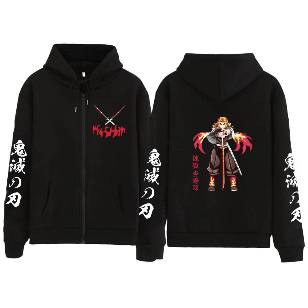 Anime Jackets Demon Slayer Zip Up Jacket Oversized Hooded Sweatshirts Hip Hop Hoodies Streetwear Jacket Fleece Men Clothing alx