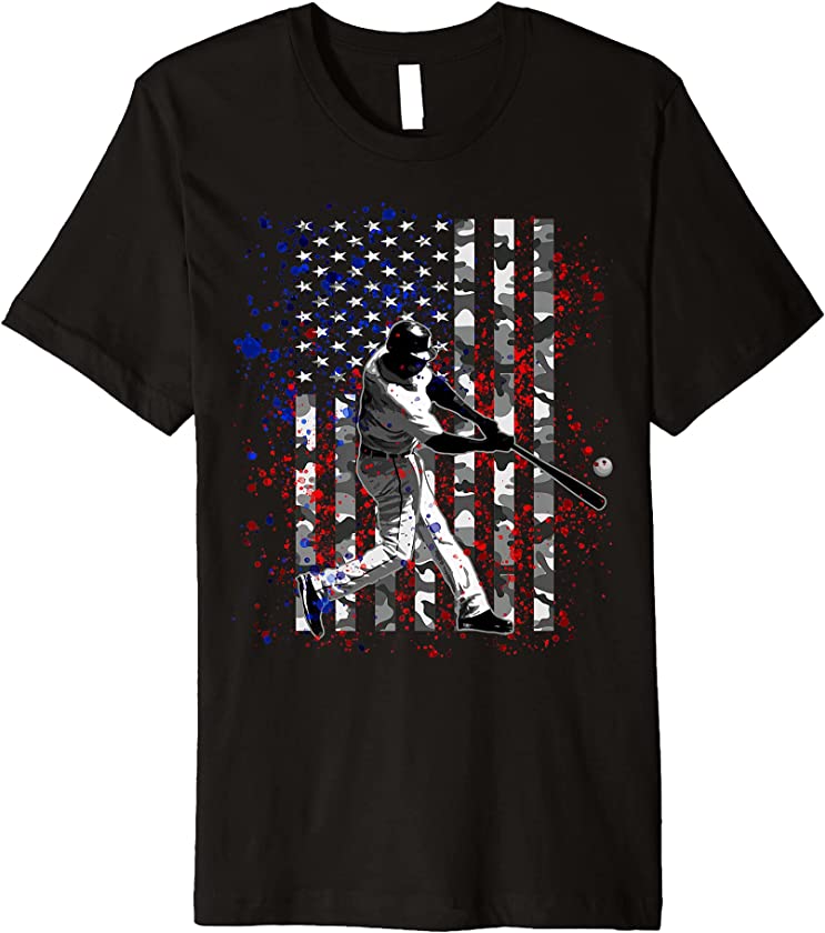 Vintage Patriotic Baseball Hitter Camo American Flag Gifts Premium T-Shirt