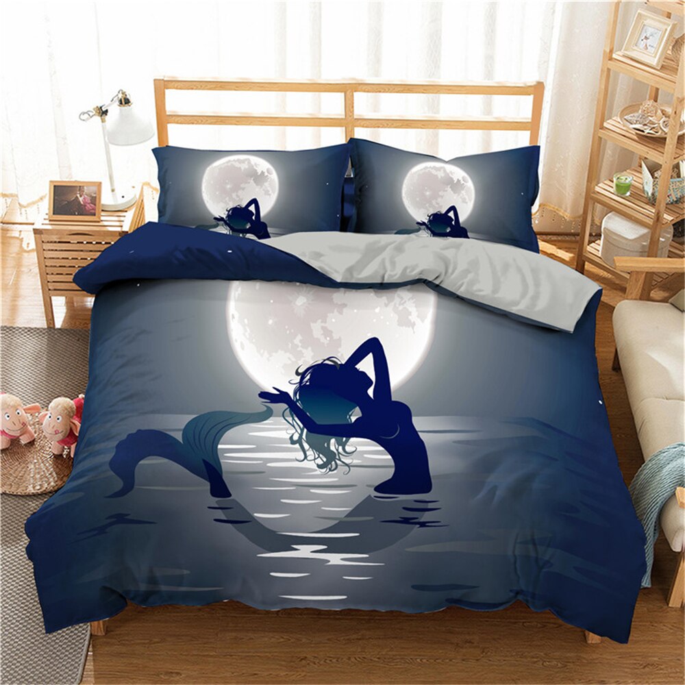 Zeimon 3D Cat Printing Bedding Set Puppy Mermaid Duvet Cover Pillowcase Set Queen King  Cover (No Filling No Sheet)