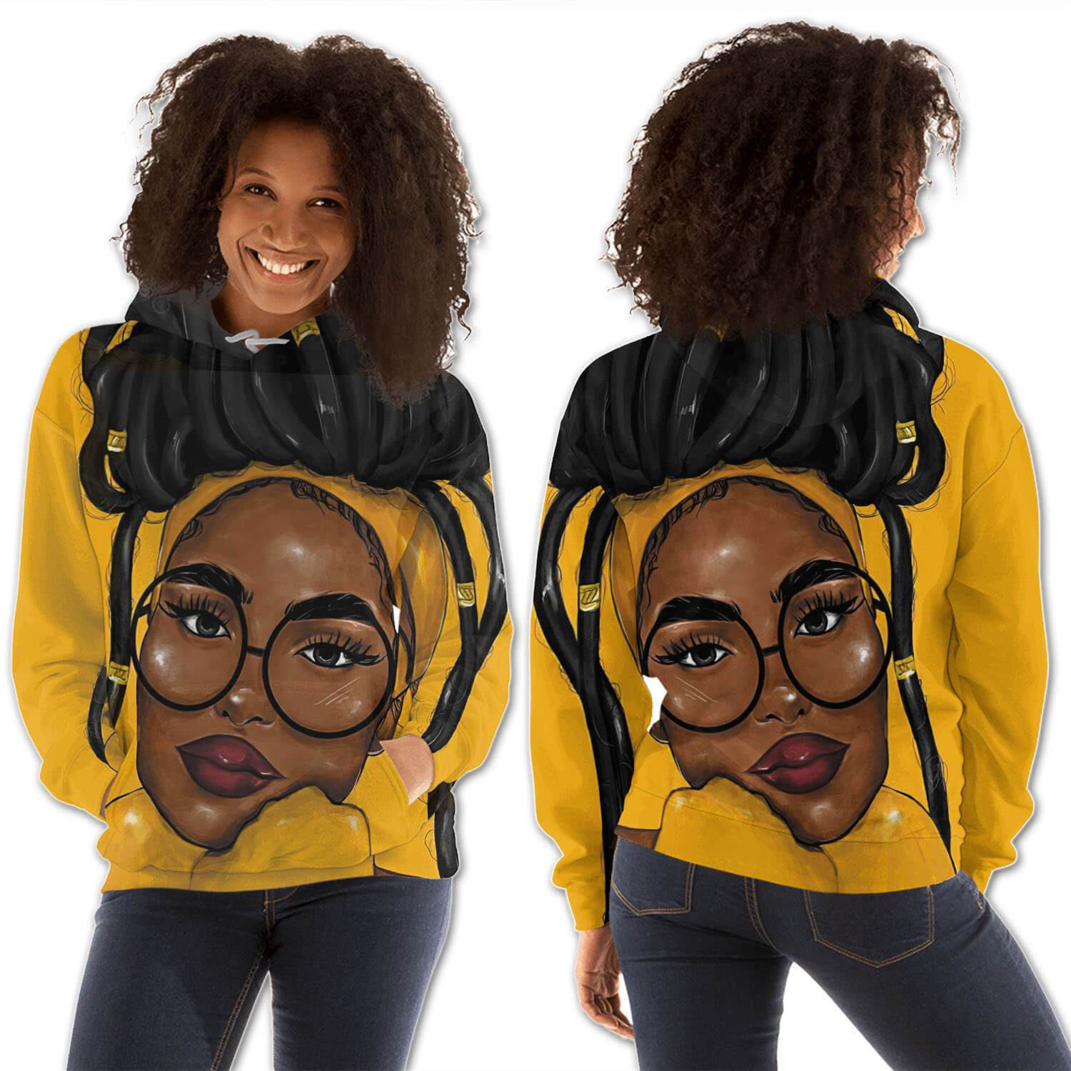 African American Hoodies Beautiful Afro American Girl All Over Print Womens Hooded Sweatshirt African Print Clothing BPS77155