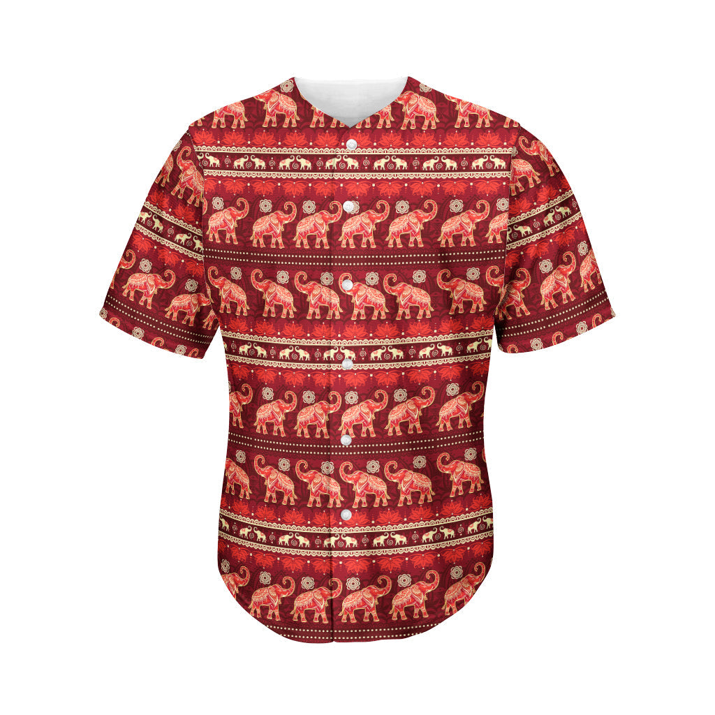 Red Indian Elephant Pattern Print Men’S Baseball Jersey 3D Print