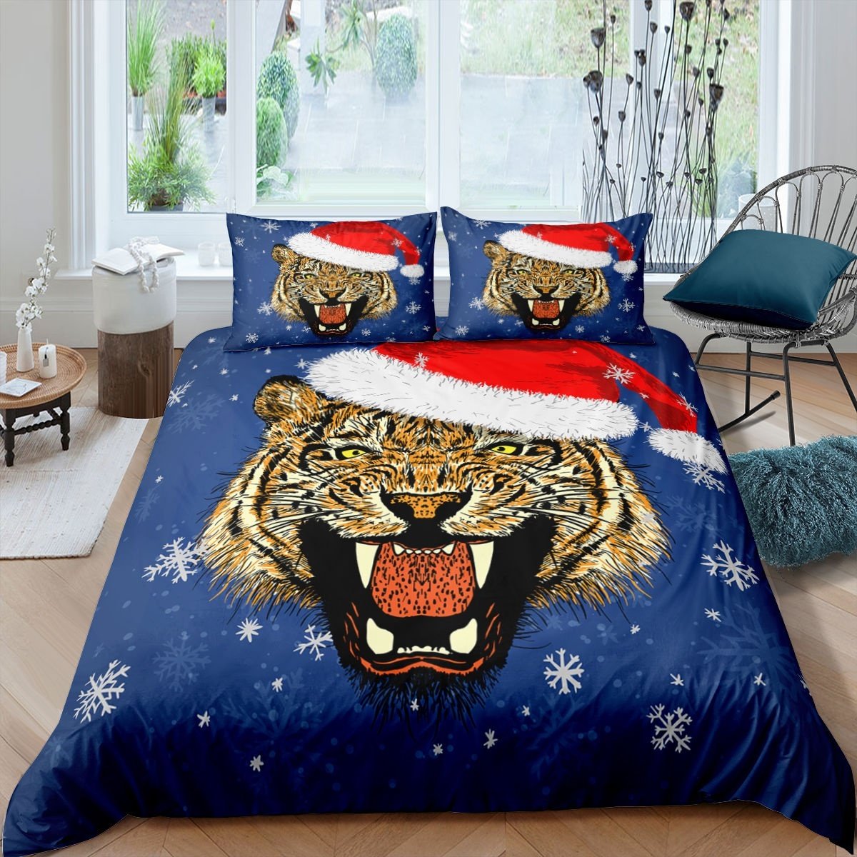 Christmas Theme Bedding Set For Kids Boys Girls Children Tiger Comforter Cover Snow Pattern Bedspread Cover Soft Microfiber Home Decoration Us Twin Full Queen King Size Including Duvet Cover And Pillowcase