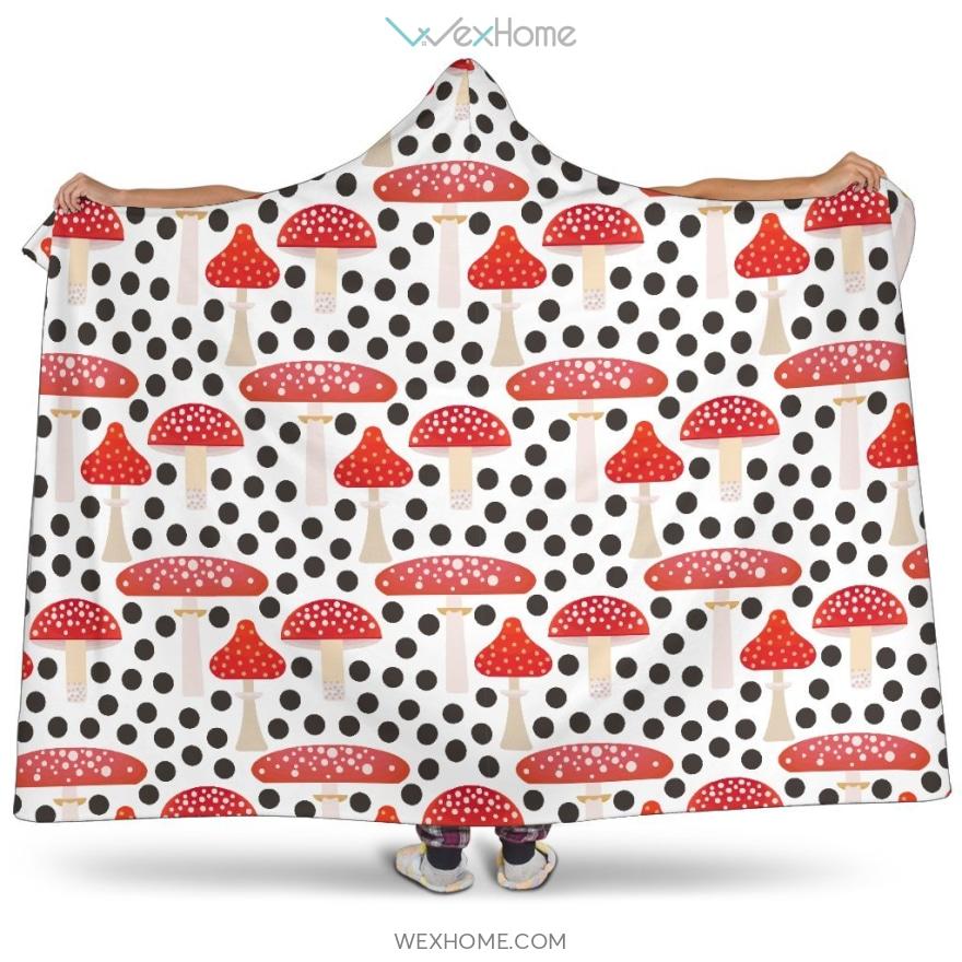 Red Mushroom Dot Pattern Hooded Blanket