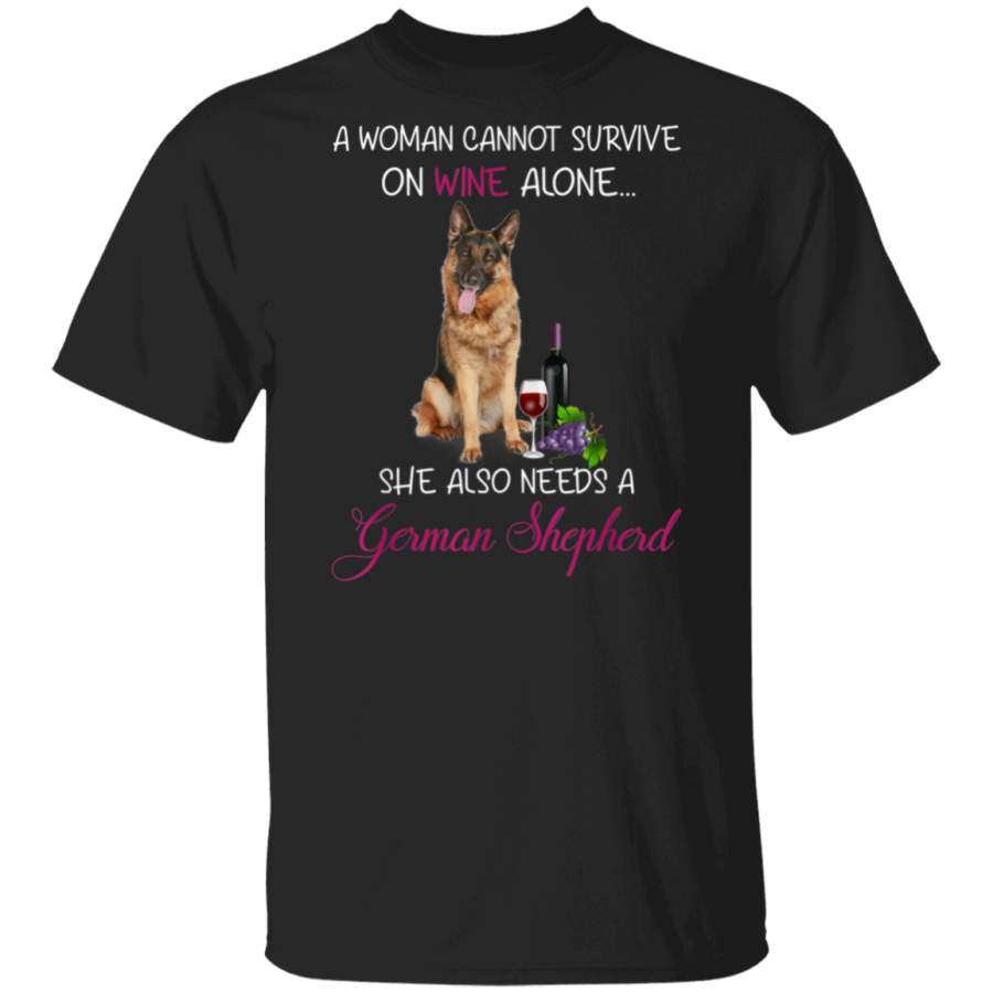 Woman Wine and German Shepherd Dog Lover T Shirt Gift