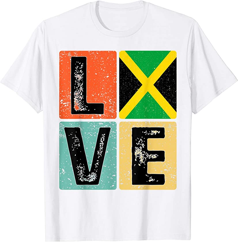 Vintage Retro I Love Jamaica Flag for Jamaican Pride Gift T-Shirt