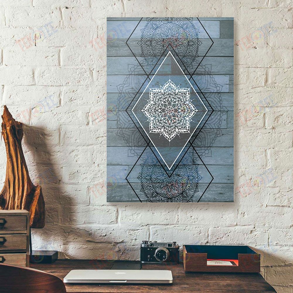 Canvas Prints Boho Mandala Blue Teal Frame Yoga Vertical Canvas Home Decor Canvas