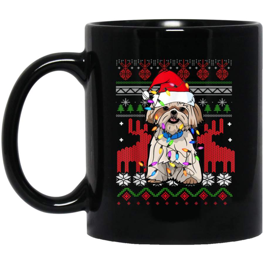 Shih Tzu Ugly Christmas Sweater Funny Holiday Dog Gift 11 oz 15 oz Mug Black