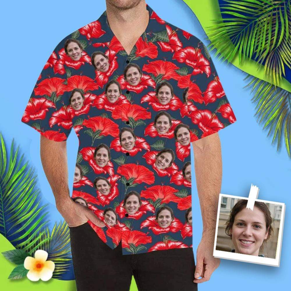 Custom Face Hibiscus All Over Print Hawaii Shirt Ha36763