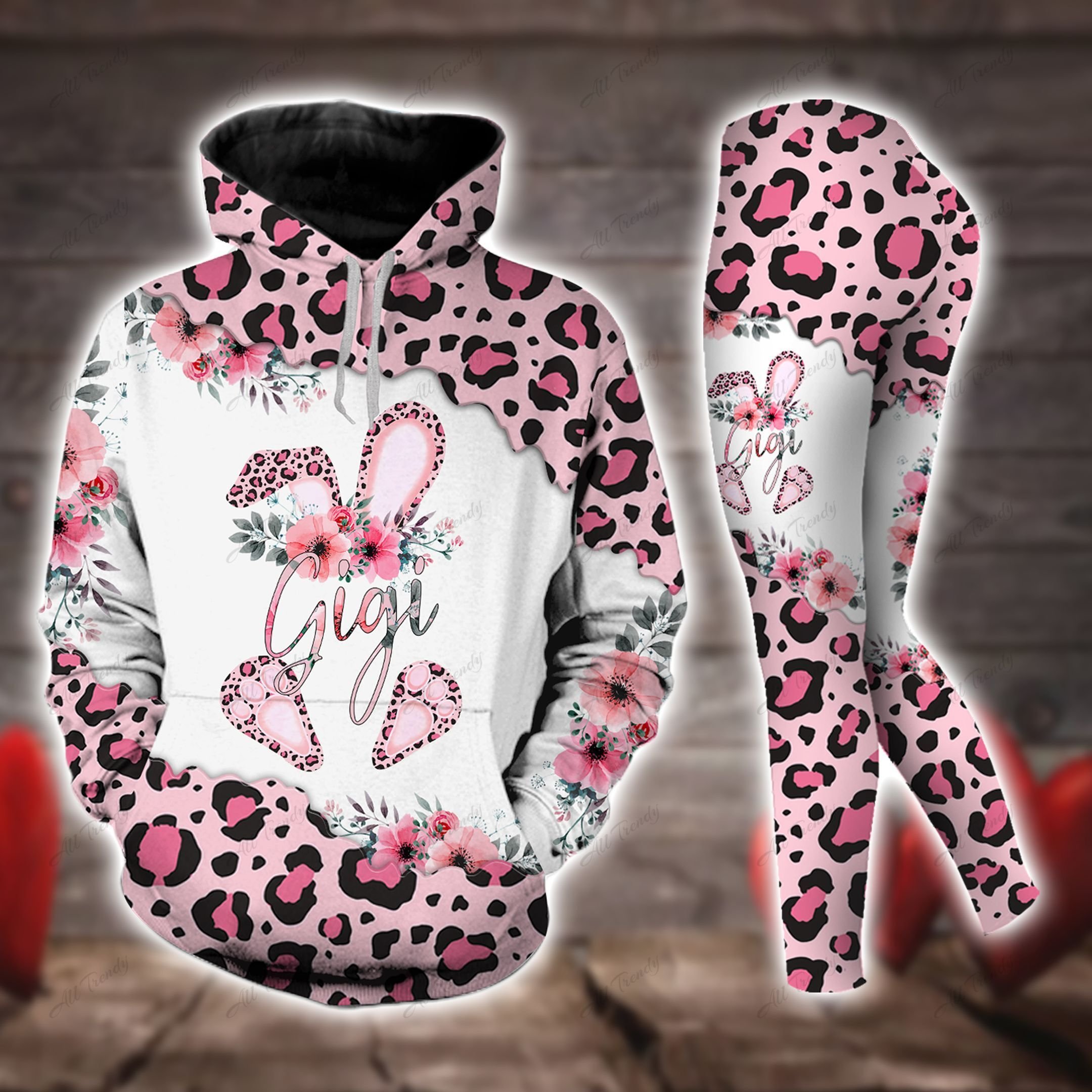 Pink Gigi Bunny Easter Leopard Hoodie Set