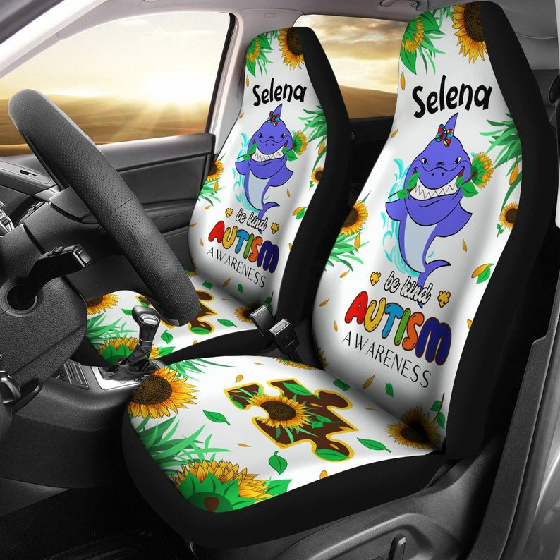 Autism Awareness Personalized Happy Shark Car Seat Cover Gift (Set Of 2)