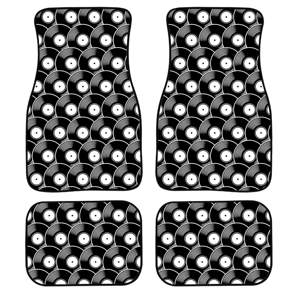 Black Vinyl Record Pattern Print Front And Back Car Floor Mats, Front Car Mat