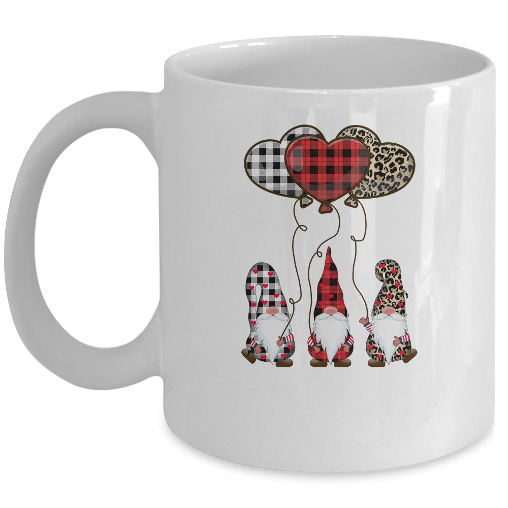 Three Gnomes Balloon Hearts Buffalo Plaid Leopard Valentines Mug