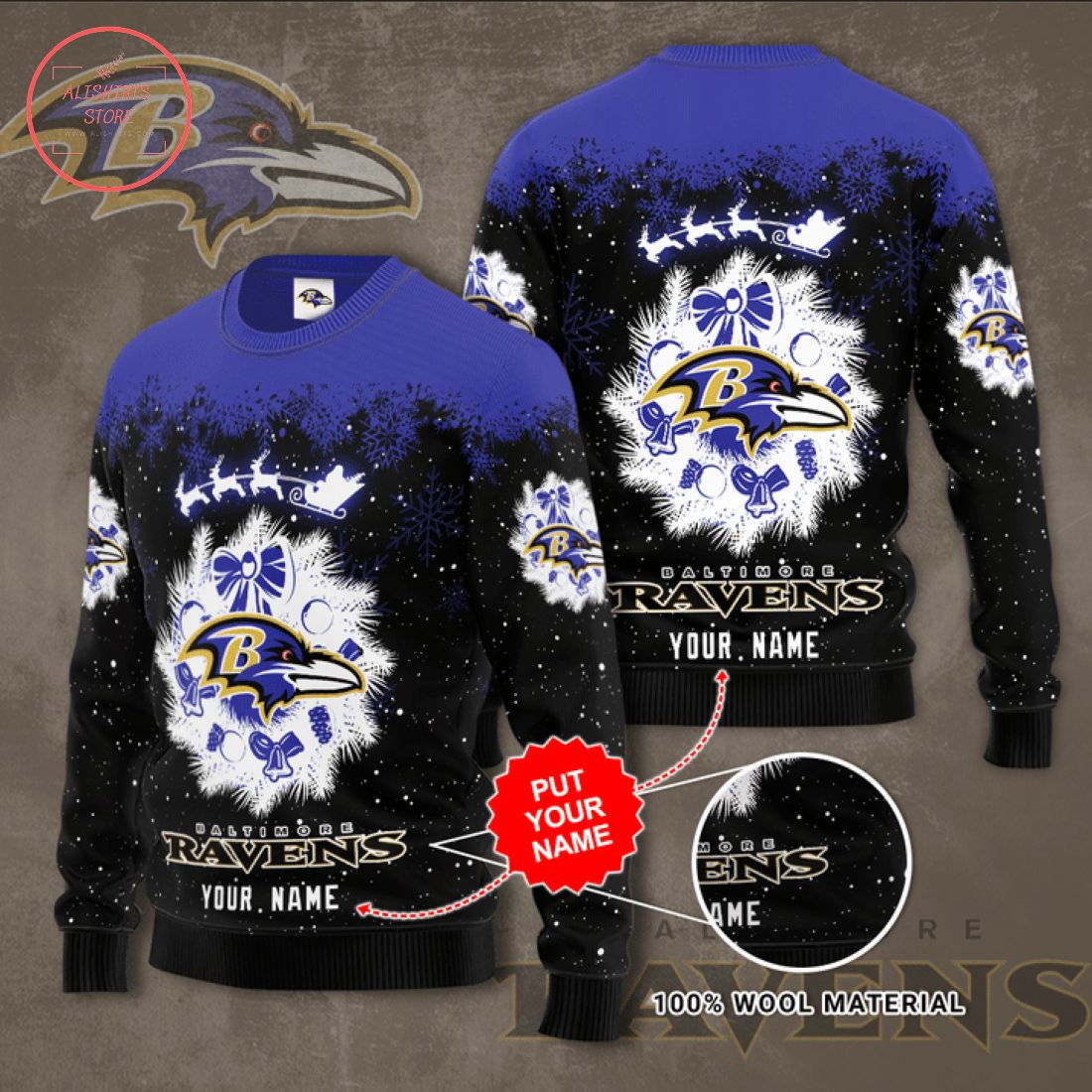 Baltimore Ravens Personalized Ugly Christmas Sweater