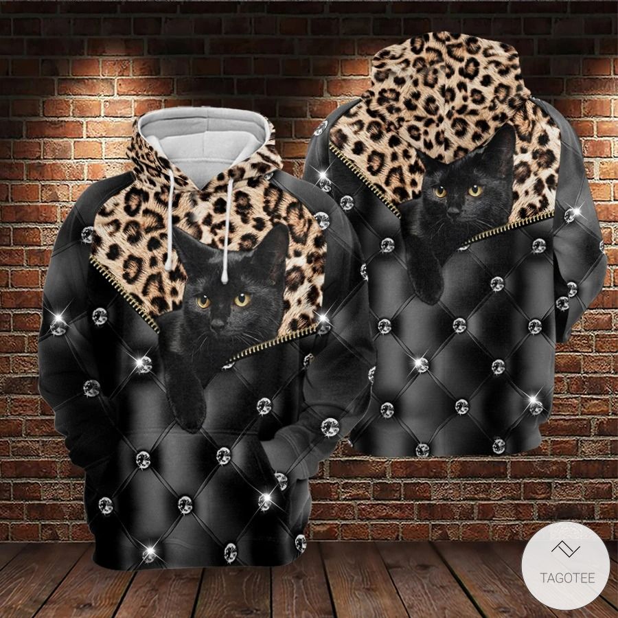 Black Cat Leopard Skin 3D All Over Print Hoodie