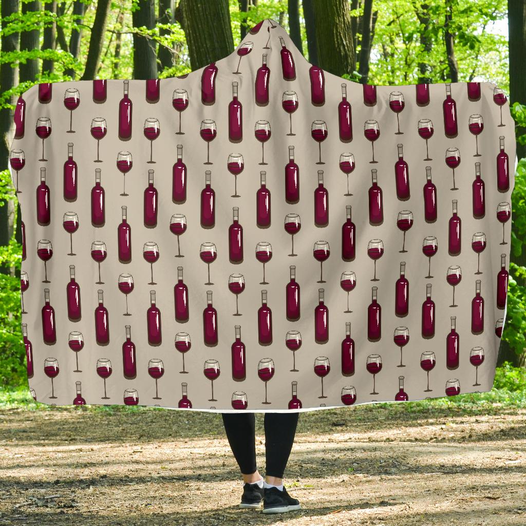 Wine Bottle Pattern Print Hooded Blanket