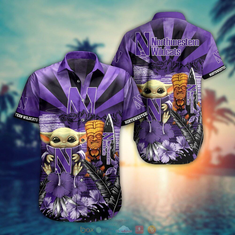 NCCA Northwestern Wildcats Baby Yoda Hawaiian Shirt