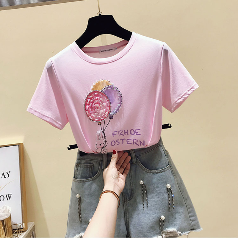 2021 Pink Top Plus Size Fashion Cool Print Female Summer T-shirt White Cotton Women Tshirts Casual Harajuku T Shirt Femme alx