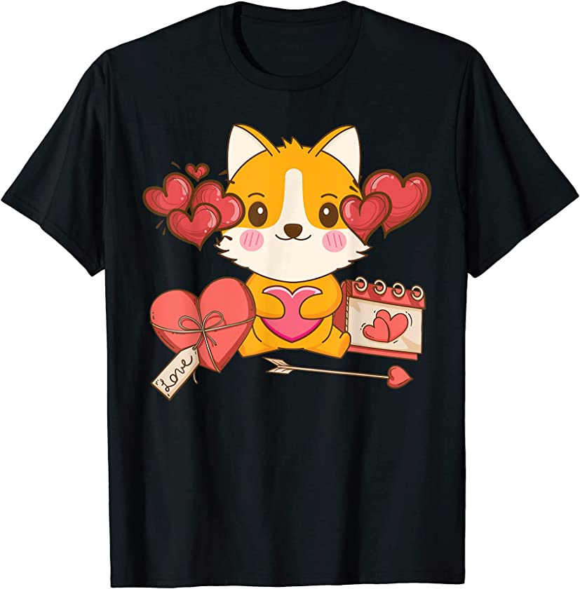 Corgi Kawaii Valentines Day Cute Dog-gie Puppy V-Day Pajama T-Shirt