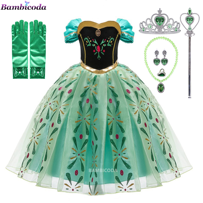 Anna Dress for Girl Cosplay Snow Queen Princess Costume Kids Halloween Clothes Children Birthday Carnival Fancy Party Disguise alx