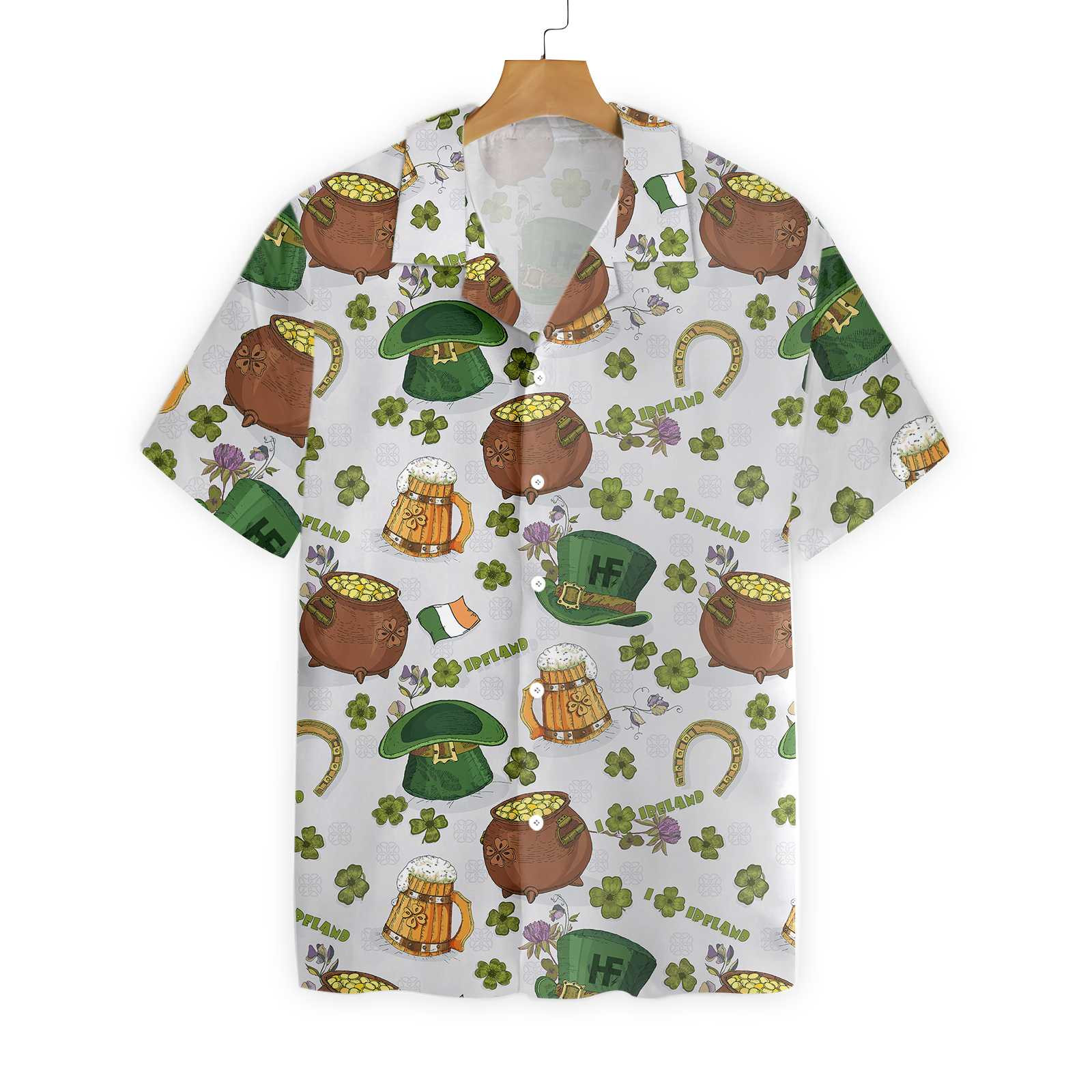 Happy Saint Day Ireland Proud Pattern 2 Hawaii Button Up Shirt For Men Ha30540