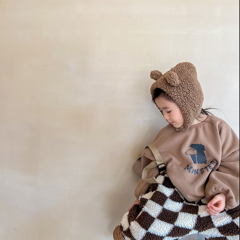 Autumn Winter Boys Girls Sweatshirts Grey Coffee Cotton Long Sleeve Fleece Sweatshirts Kids Clothes E122656 alx